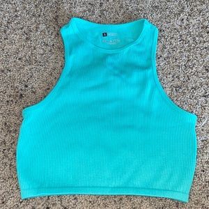 Ribbed Seamless High Neck Cropped Tank Top